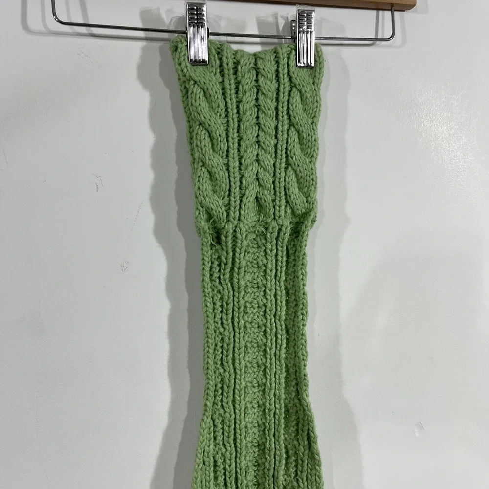 Aran Traditions Preppy Green Cable Knit Scarf Button Winter Wrap Fisherman